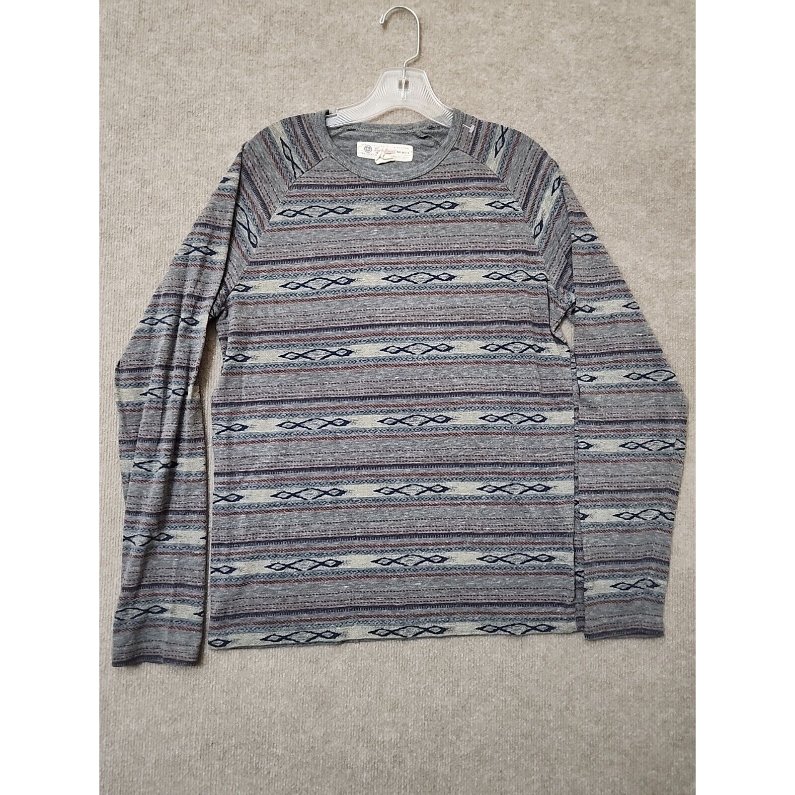 Lucky Brand Shirt Men's M Gray Aztec Long Sleeve Southwestern